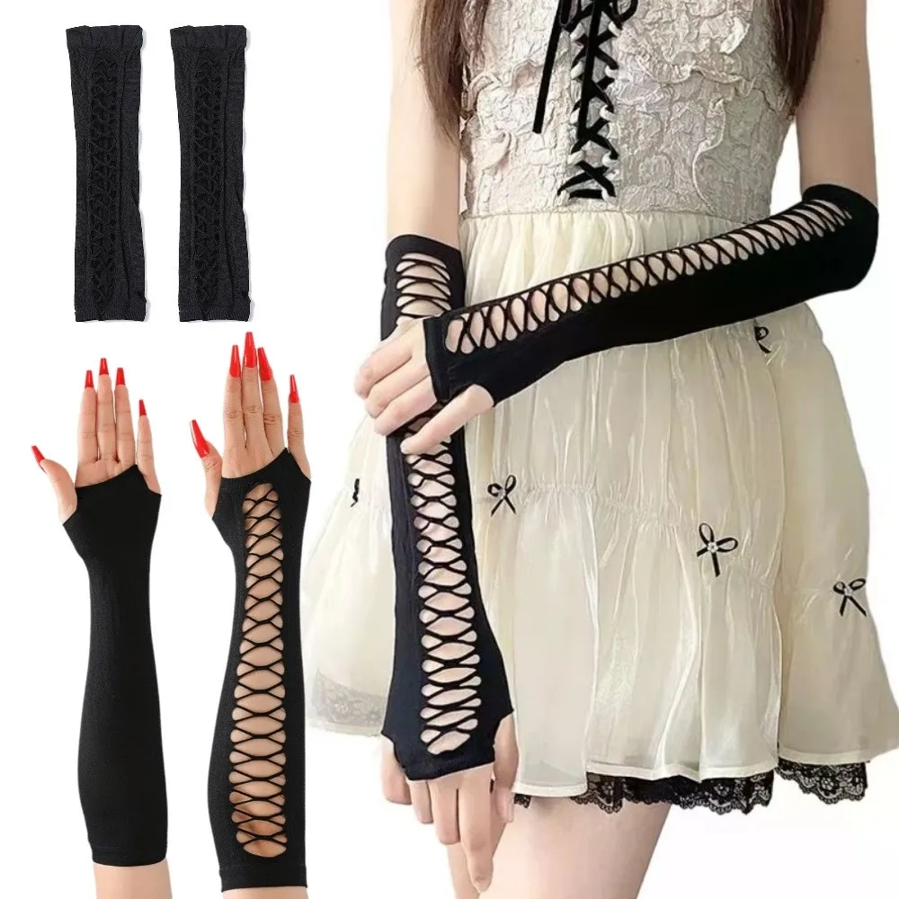 Elegance Shiny Women Fingerless Gloves Mesh Black Half Finger Mittens Arm Sleeves Elastic Long Mesh Gloves Party Costume