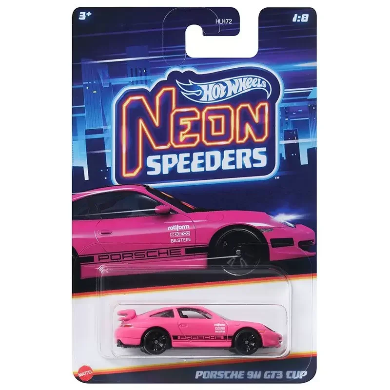 Original Hot Wheels Neon Speeders Alloy Car Models Dodge Challenger Cadillac Porsche Gt3 Corvette Toys for Boys 1:64 Vehicle GTR