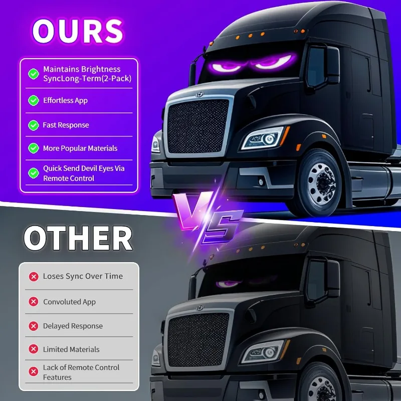 2Pcs Devil Eyes Light for Cars Dual LED Eyes for Car Windshield Programmable Custom Patterns Text App Remote Control for Sedans