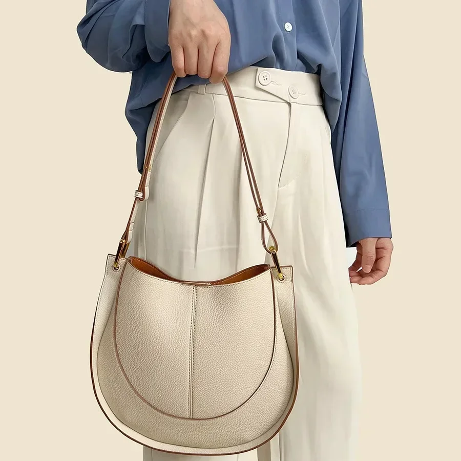 2024 soft leather niche light luxury women\'s bag new trendy saddle bag large capacity single shoulder crossbody bucket bag