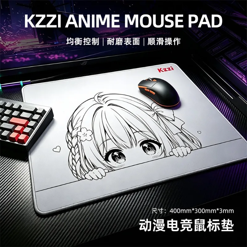 KZZI Anime Mouse Pad Balanced Control Wear-Resistant Surface Smooth Operation Cute Office Gaming Mouse Pad Computer Accessory