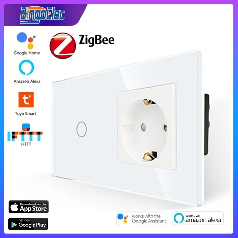 

Bingoelec Zigbee Touch Switches 1/2/3 Gang Sensor switch EU Standard Normal Sockets with Crystal Glass Panel Home Improvement