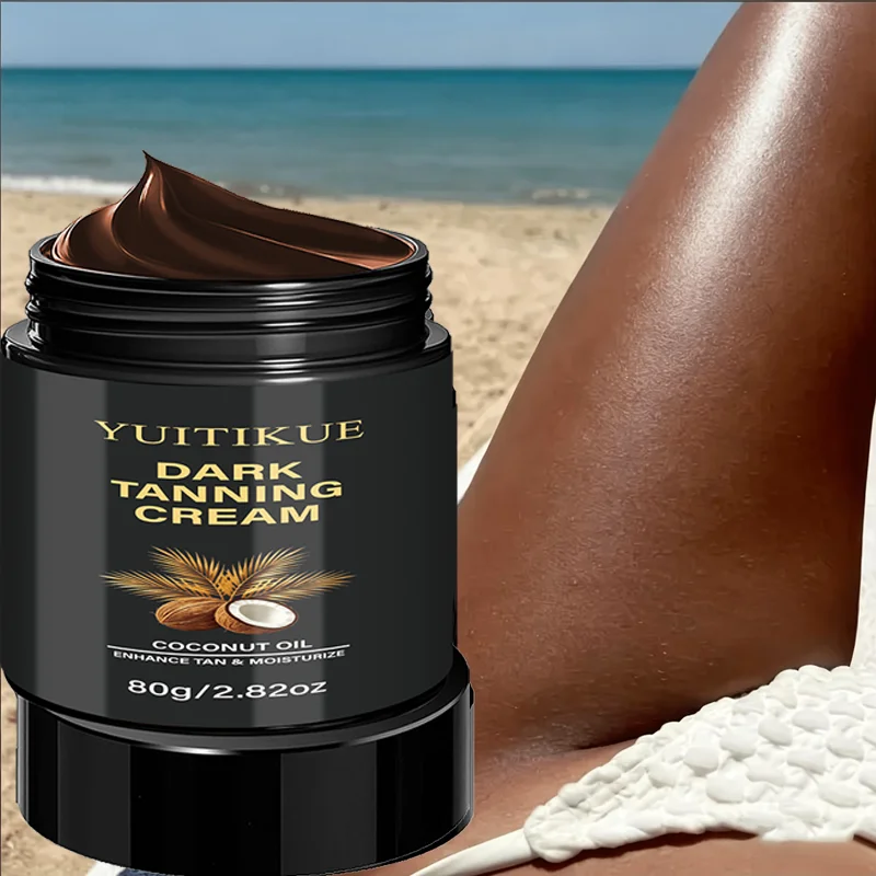 YUITIKUE 80g Coconut Oil Tanning Cream - Dark Bronzing Body Lotion Sunless Tanner Natural Glow Skin Care