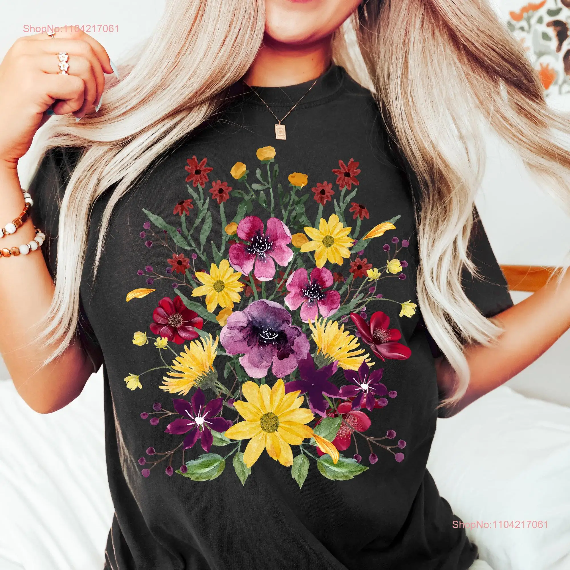 보호 야생화 티셔츠 빈티지 코티지 코어 고블린코어 자연 식물원 연인 녹색 마녀 미학