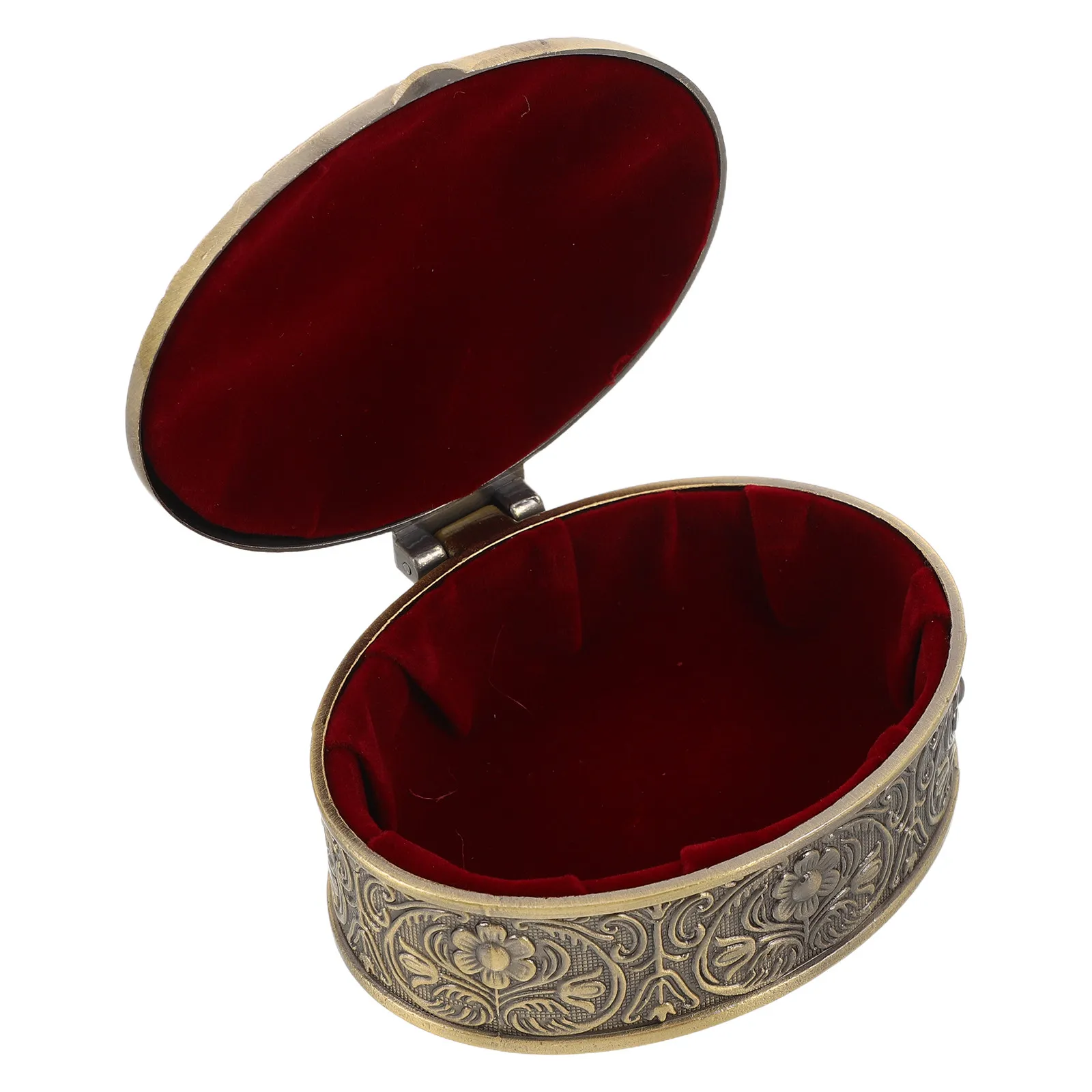 Classic Floral Engraving Trinket Box Oval Shape Metal Storage Box Memento Jewelry Box Necklace Treasure Holder Trinket Organizer