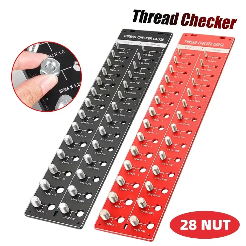 28 Holes Nut and Bolt Thread Checker Precision Inch and Metric Thread Measuring Gauge Aluminum Alloy Standard