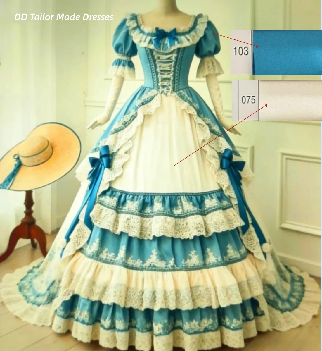 

Винтажное платье в стиле Лолита для выпускного вечера, синее и цвета слоновой кости, викторианское элегантное вечернее платье с пышными рукавами, оборками, костюм для маскарада, на заказ