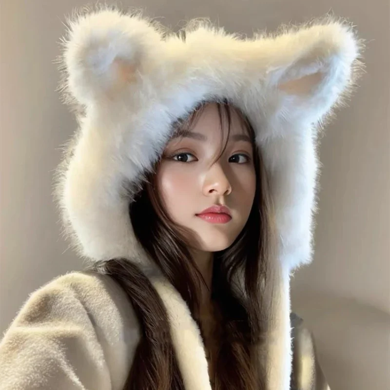 

Cute Fox Ear Hats Women Plush Warm Hat Winter Thickened Bomber Hats Y2k Beautiful Fur Hat Hot Girls Hat with Ears Casual Bonnets