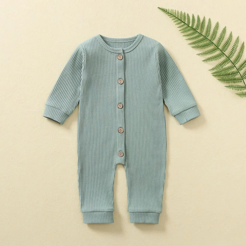 Autumn Spring Baby Rompers Knitted Ribbed Newborn Boy Girl Jumpsuit PJMS Infant Solid Long Sleeve Outfits Pajamas