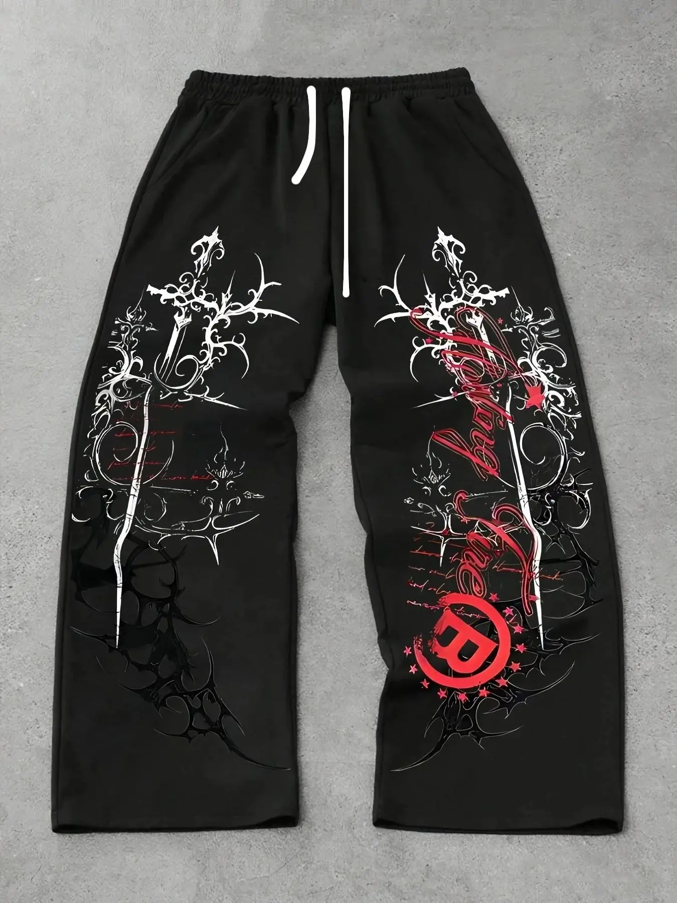 Men's Gothic-style Vertical Striped Wide-leg Workout Pants, Straight and Loose Fit, Y2K Style Dark Punk Streetwear Pants