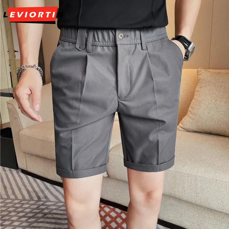 2024 New Summer Thin Quarter Pants Slim Fit Solid Color Versatile Elastic Waist Fashion Casual Pi Shuai Light Mature Shorts