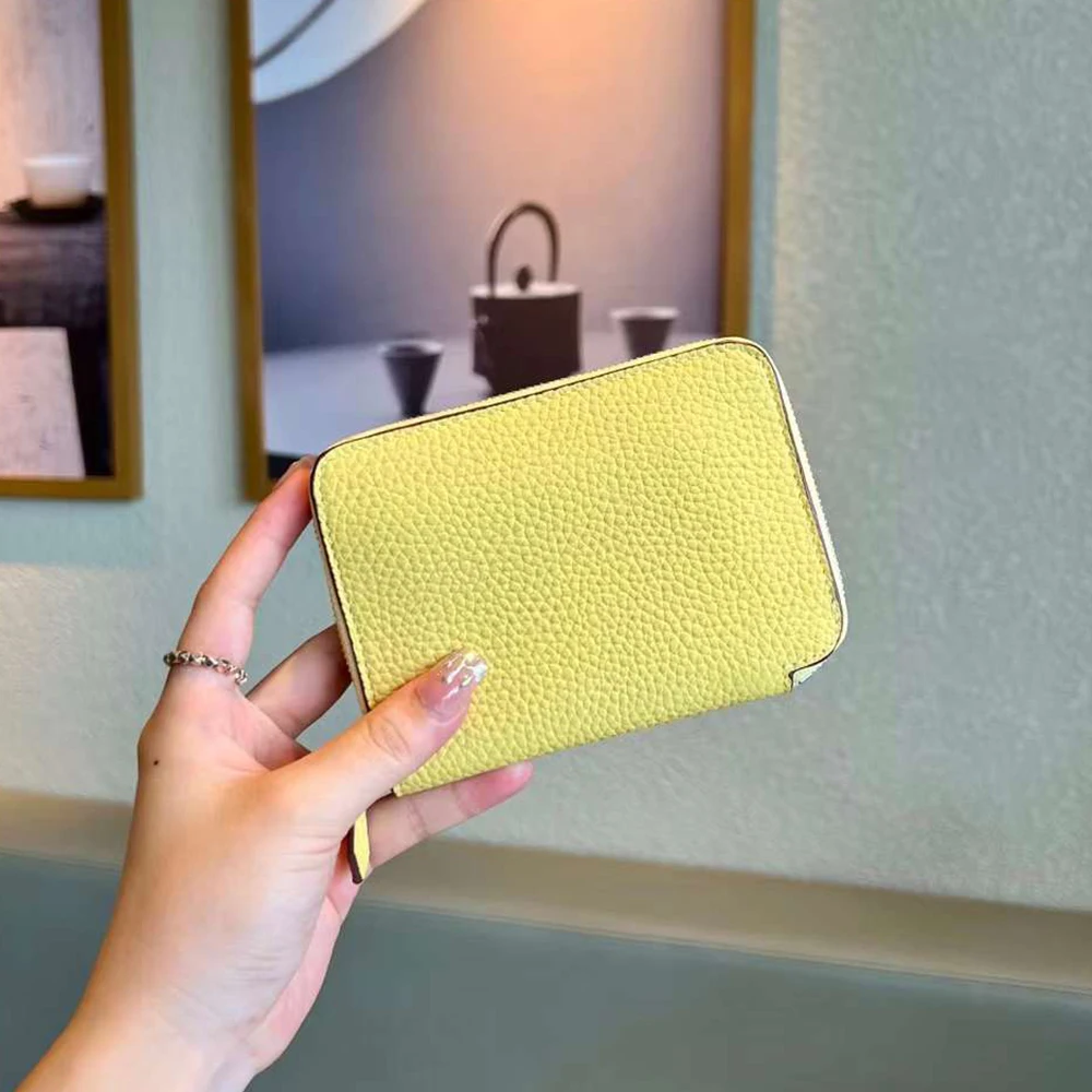 Cartera de cuero Real con cremallera para mujer, cartera con iniciales personalizadas, monedero recortado de lujo, Tarjetero con letras personalizadas, 100%