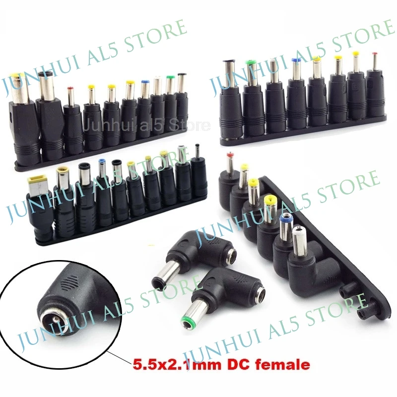 Universal 5.5mm X 2.1mm DC Female to Male Plug AC Power Supply Adapter Tips Connector Kits for Laptop Jack Sets B5