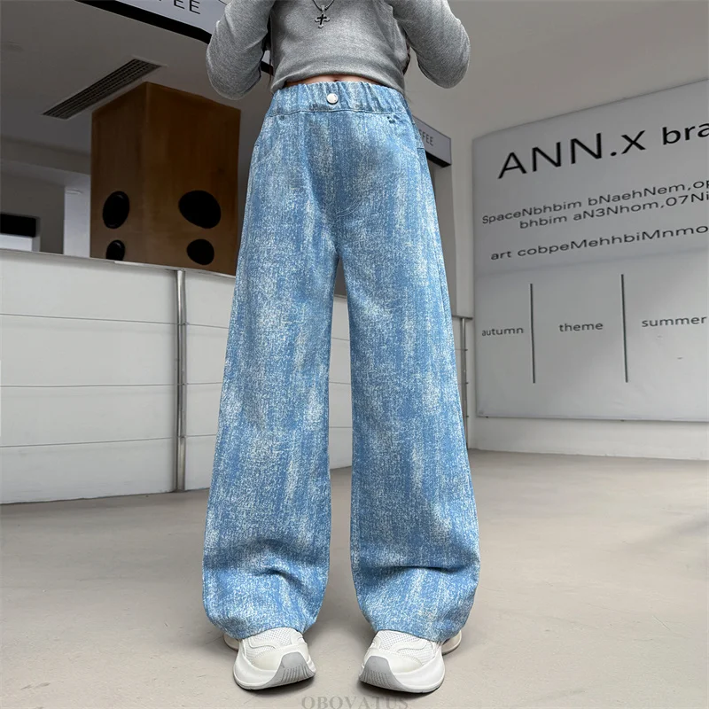 New Design Kids Children Fashion High Waist Straight Leg Jeans for Teens Girls Casual Gradient Denim Pants 5 6 7 8 9 11 13 14 Y