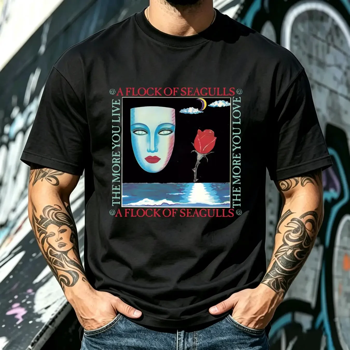 washed T Shirt A Flock Of Seagulls Band For Fan Black S 2345XL Men GC597 vintage Washed Slightly Breathable designer clothes