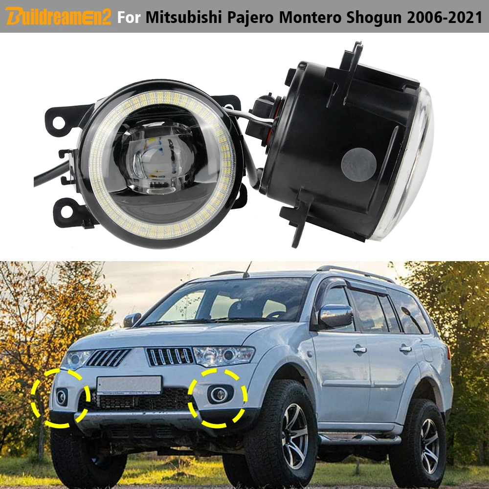 2 Pieces 30W Car LED Lens Fog Light Angel Eye DRL Daytime Running Lamp 6000LM 12V For Mitsubishi Pajero Montero Shogun 2006-2021