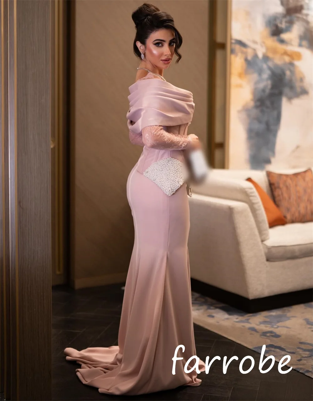カスタマイズされたクラシックな絶妙なジャージー スパンコール プリーツ トランペット V ネック ロング ドレス オーダーメイドの特別な機会のファッション