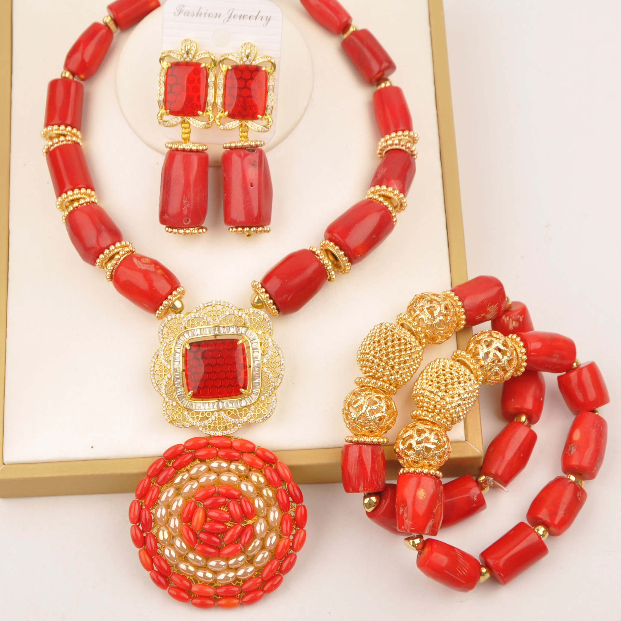 

African women coral necklace red nigerian beads jewelry set