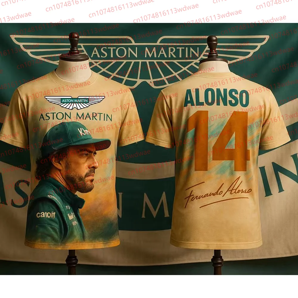 

Футболка Aston Martin, мужская мотоциклетная футболка из чистого хлопка Fernando Alonso 14, гоночный костюм AMR, коллекционный фанат Джеймса Бонд Te