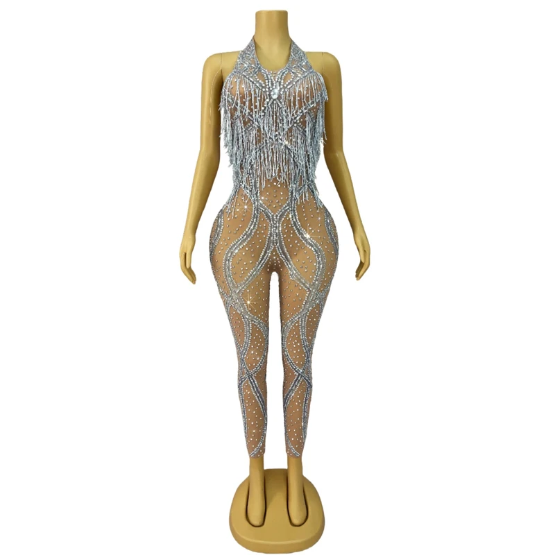Drag Queen Gogo Kostüm Sexy Strass Fringed Overall Frauen Sänger Pole Dance Kleidung Bar Nachtclub Dj Ds Rave Outfit XS8896