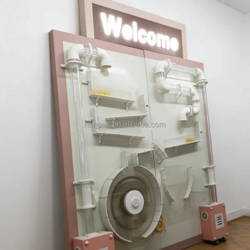 Pink & White Sensory Wall Tube Game Panel, Activity Wall Board Indoor Playground Equipment for Kids Cafe Mall Preschool Daycare