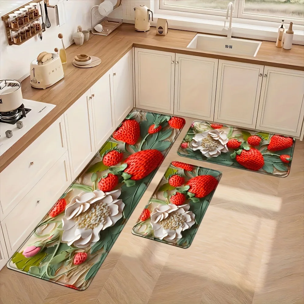 

1PC Strawberry pattern Home Door Mats Kitchen Rugs Non-Slip Pop design Bathroom Rugs Bath Mat Carpet for Home Sink Laundry Decor