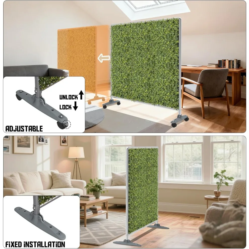 مقسم الغرفة 60 بوصة Hx60 W قسم غرفة الحائط المحمول ذو التحوط الصناعي، لوحات خشب البقس الخضراء سياج شاشة الخصوصية قائمة بذاتها #2