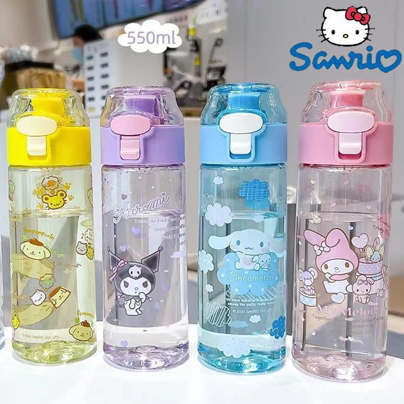 

Cute Sanrio Water Bottle 550ml Cinnamoroll Kuromi Pompom Purin Melody Outdoor Plastic Cup Toys For Kids Girl Kawaii Bottle Gift