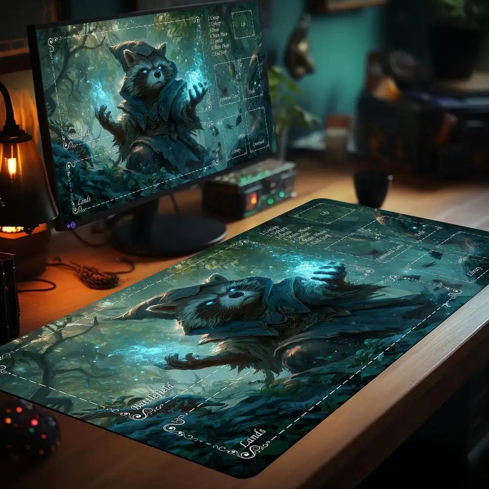 

Vibrant Raccoon Wizard Theme MTG Playmat Magic Card Battle Mat With Stitched Edge Non-Slip tapete magic mtg Tabletop playmat