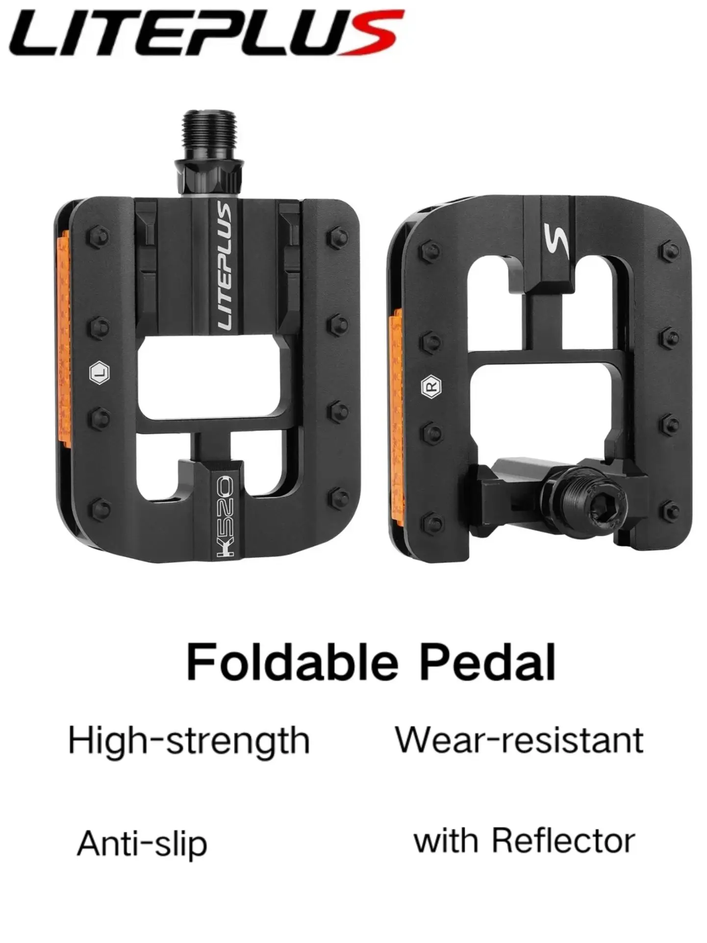 

LITEPLUS Bicycle Pedal Parts Bicycle Foldable Pedals Bicycle Aluminum Alloy Pedals with Anti-skid Spikes and Reflector