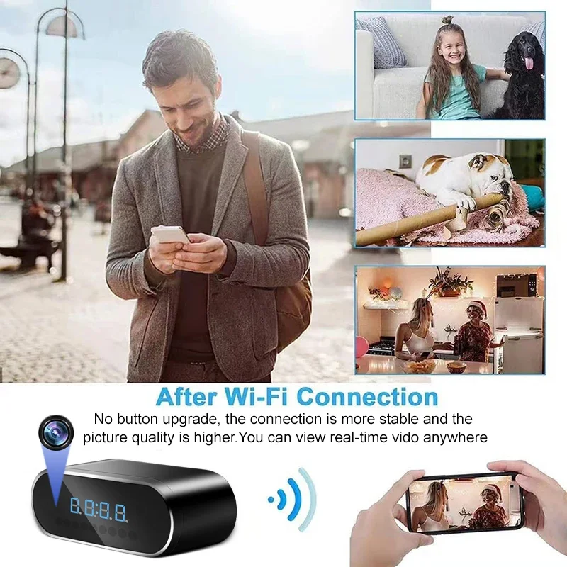 1080P WiFi Alarm Clock Camera with Wide-Angle HD Lens, IR Night Vision, Remote App Control – Home Security & Monitoring view 2