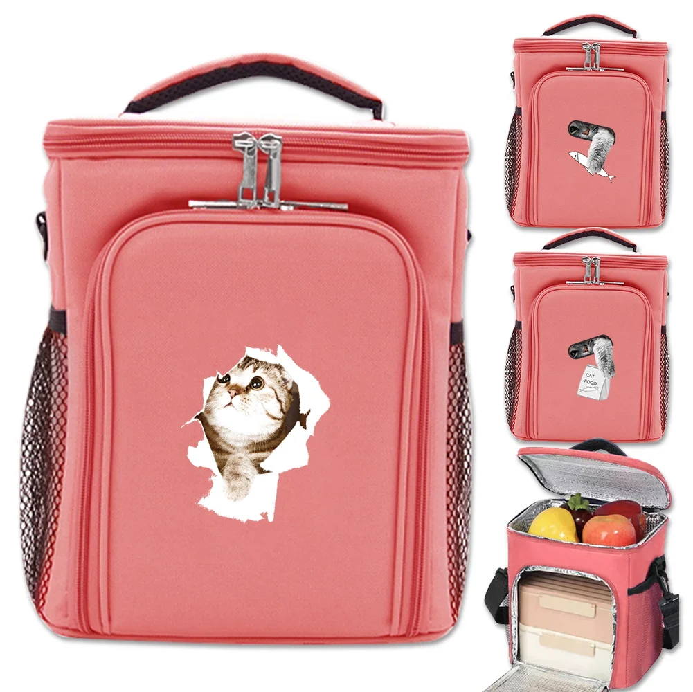 

Ice Pack Outdoor Camping and Picnic Organizer Box Fresh Food Delivery Container Cat Printing Series Pink Refrigerator Bag