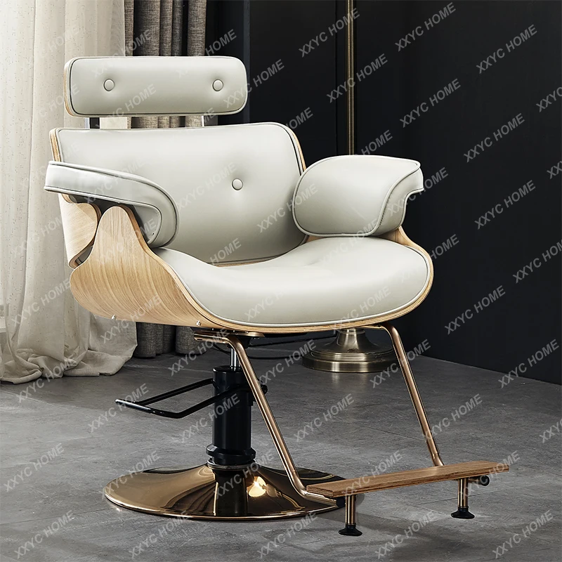 

Barbershop Luxury Chair Retro Gold Leg Beauty Vintage Chair Portable Swivel Silla De Barbero Commercial Furniture