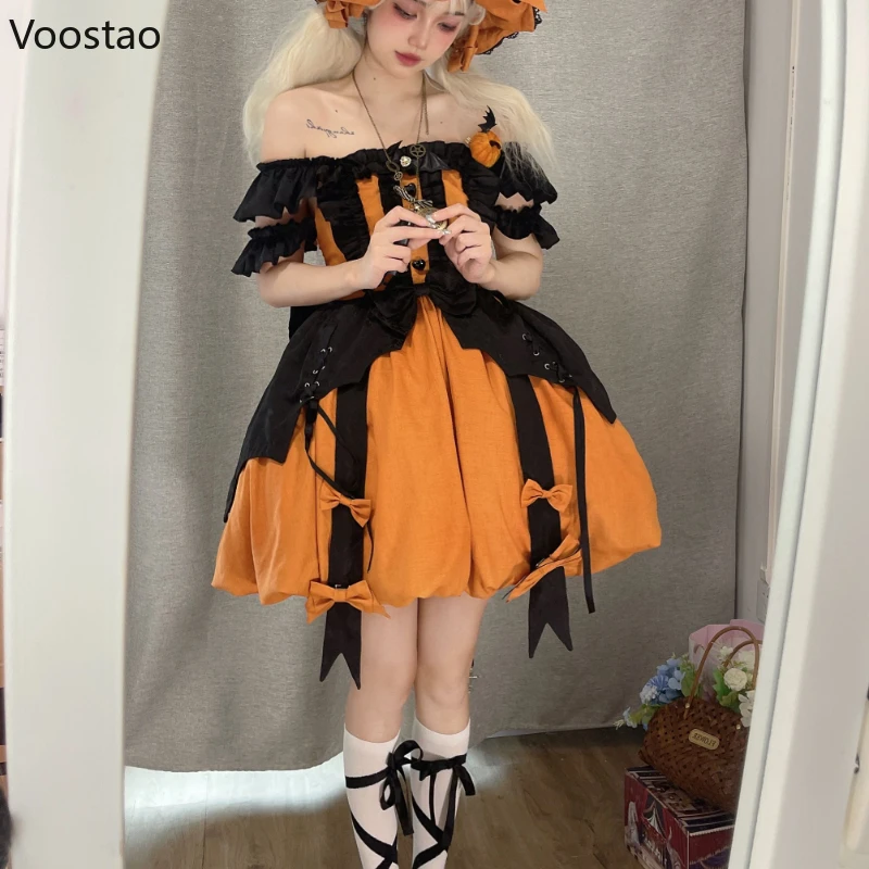 Japanese Gothic Lolita Jsk Dress Women Vintage Victorian Little Witch Halloween Cosplay Party Dresses Girls Sweet Y2k Punk Dress