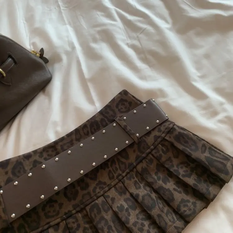 Sexy Leopard Print High Waist Anti-light Pleated Skirt Y2k Spice Girl Short Skirt