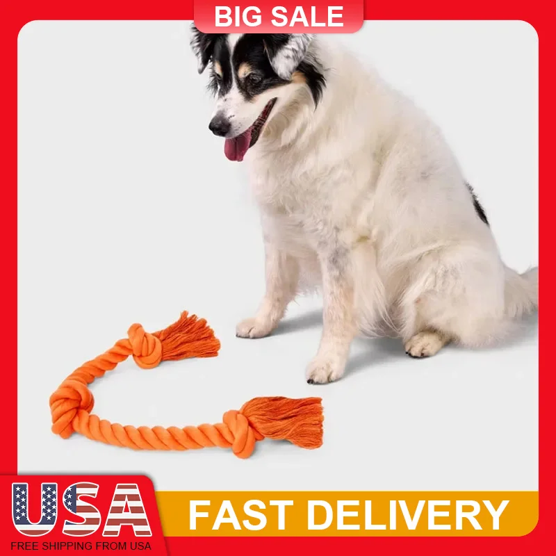 

24 Inch Orange Rope Dog Toy for Aggressive Chewers Durable Knotted Tug of War Soft Fabric Interactive Play Fetch Chew Toys