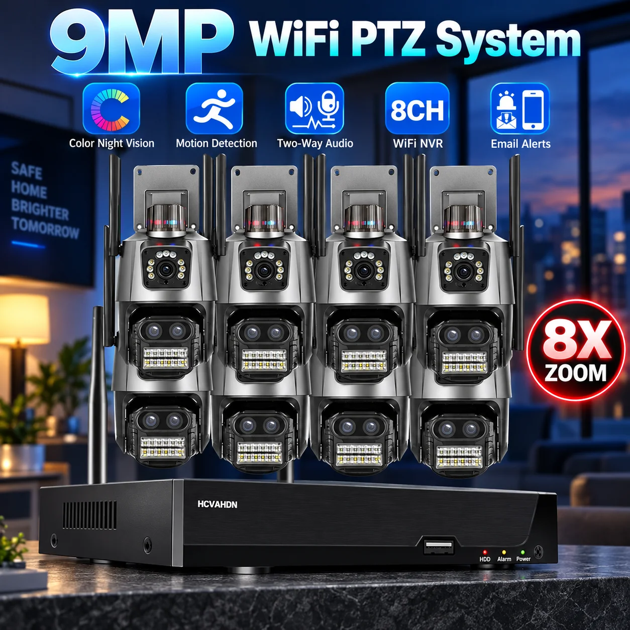 9MP HD Wireless IP Camera Dual Lens 8X Zoom Security Proction PTZ WIFI Camera Kit 8CH 5MP NVR Video Surveillance Kit 2 Way Audio