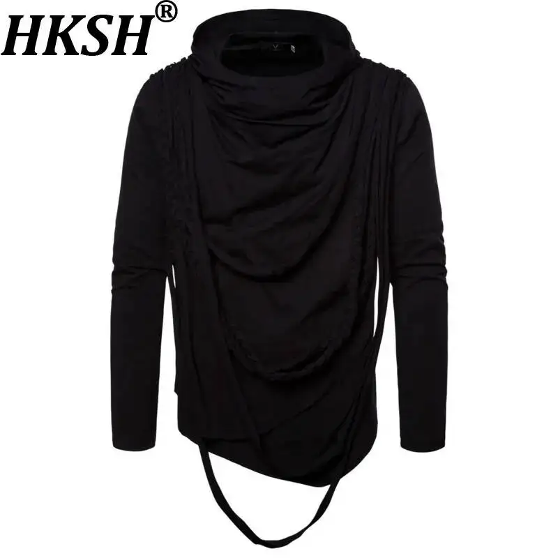 

HKSH весна осень новый мужской модный сложенный воротник с длинным рукавом толстовка с капюшоном хип-хоп слой плиссированный повседневный пуловер Ins HK13197