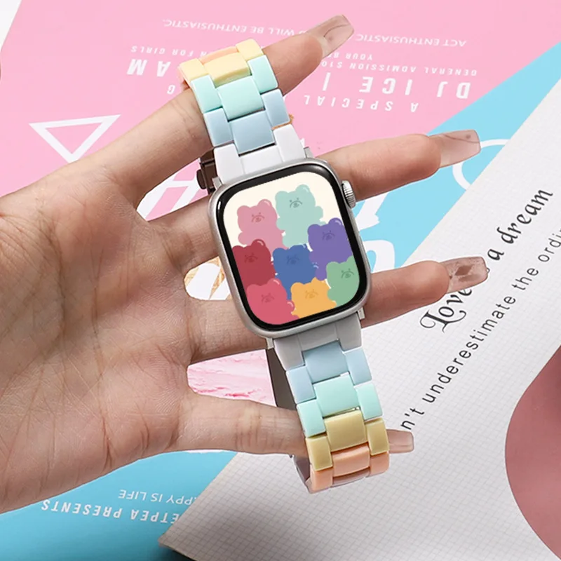 Candy Color Acrylic Watch Strap for Apple Watch Ultra 2 Band S10 46mm 42mm 45mm 40mm 41mm 44mm Strap for iWatch Series 9 8