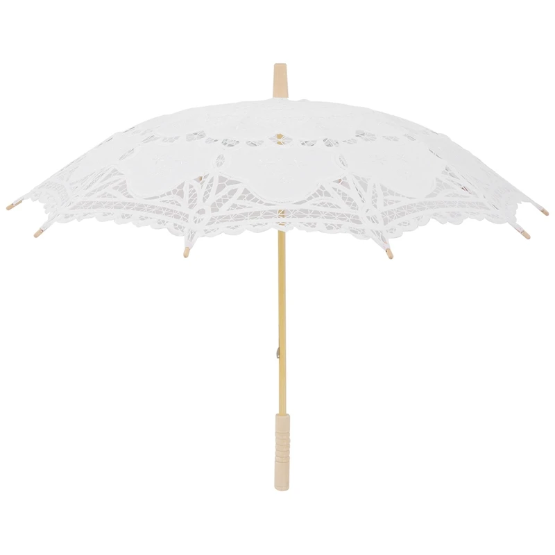 80cm Victorian Lace Embroidery Wedding Umbrella Bridal Parasol, white-FABY