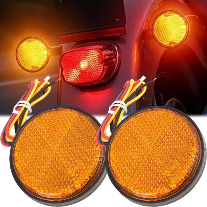 

LED Reflector Brake Round Light White Red Yellow Round Rear Tail Brake Stop Marker Light 12-24V for Motorbike Scooter Car Lights