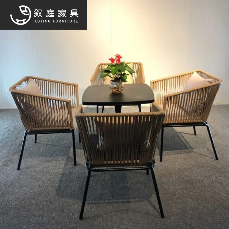 Nordic outdoor tables and chairs rattan furniture hotel villa terrace garden courtyard rattan chairs outdoor dining table and ch