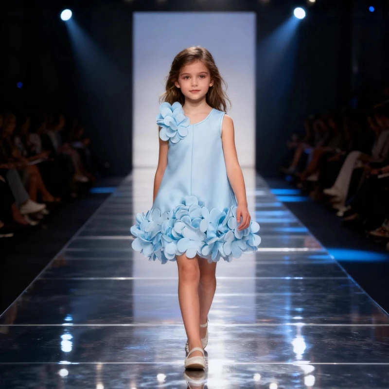 2026 New Girls 3D Floral Dress Cute Tank Style Straight Princess Celebration Eid Kids Clothing Gown Children Sweet Formal Party
