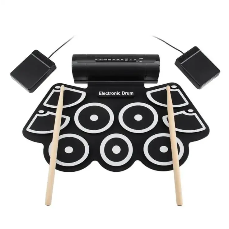 Portable Roll Up Electronic MIDI Drum Set Kits 9 Pads Built-in Speakers Practice