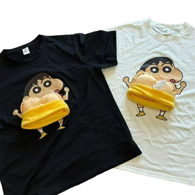 Crayon Shin-Chan Three-Dimensional Cartoon Anime Casual T-Shirt Tissue Unisex Top Creativity Pure Cotton for Gift