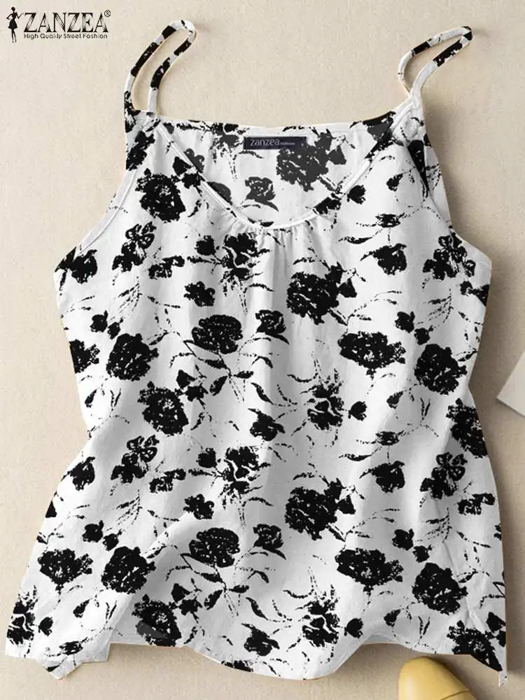 Summer Bohemain Beach Tanks Tops ZANZEA Women Sleeveless Blouse Vintage Floral Camis Casual Holiday Shirt Tees Loose Blusas 2024