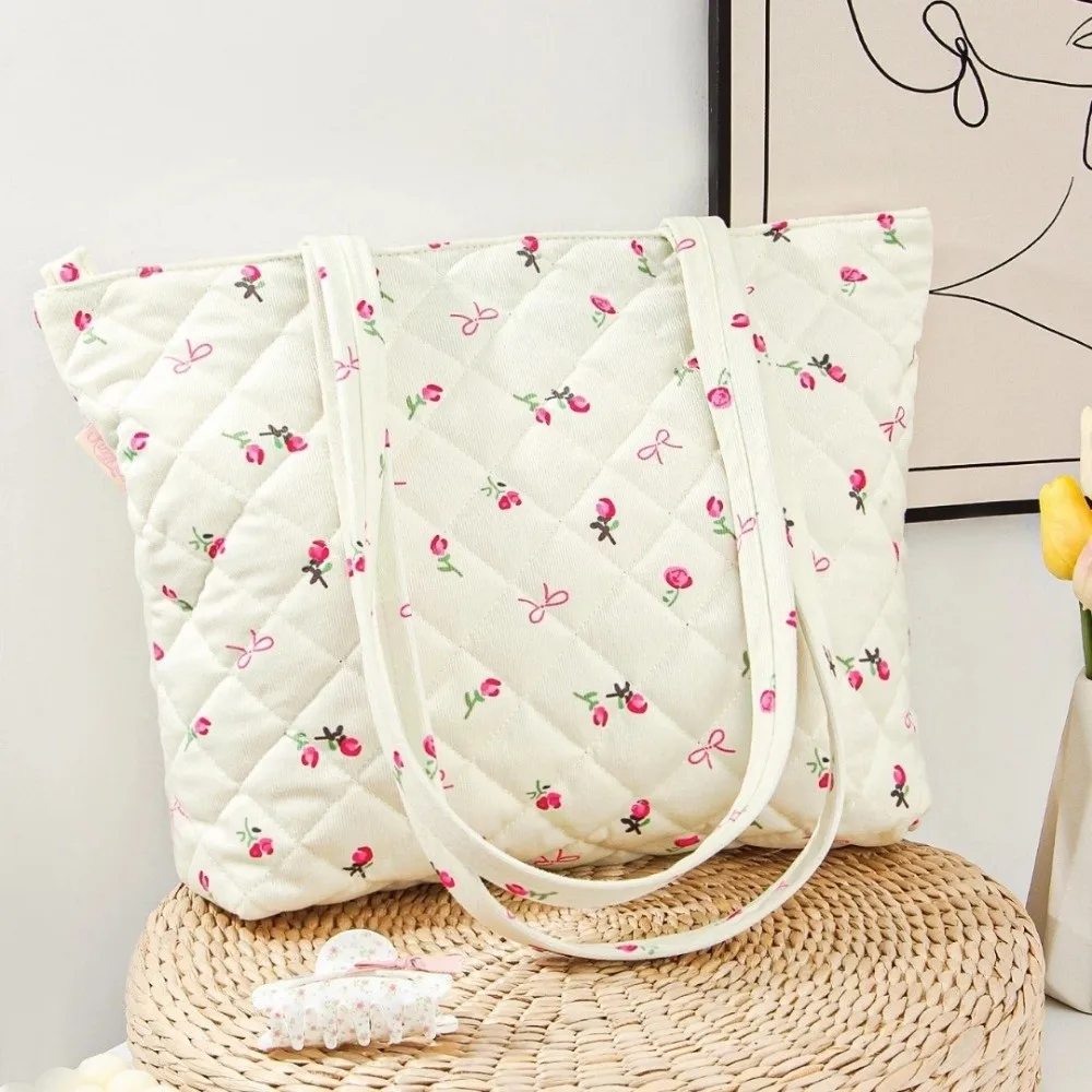 

Fashion Cotton Floral Quilted Handbag Travel Multifunctional Cosmetics Storage Bag Large Capacity Portable Tote Bag Makeup Bag