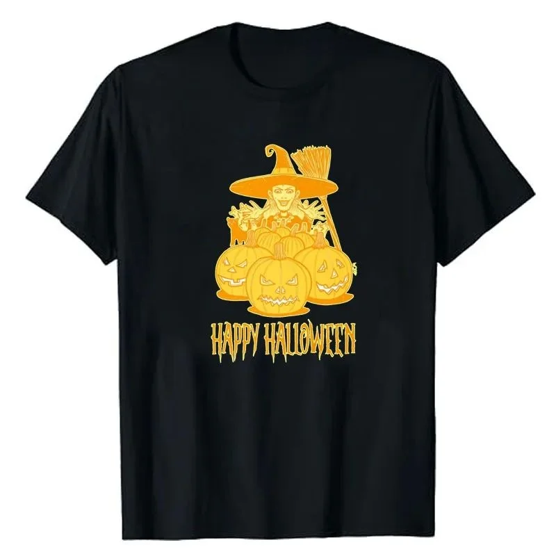 

Хэллоуин Ведьма и Тыквы Жуткий Раason Cleanfit Женская футболка Осень Зима Сезонная мода Женские топы из смеси хлопка