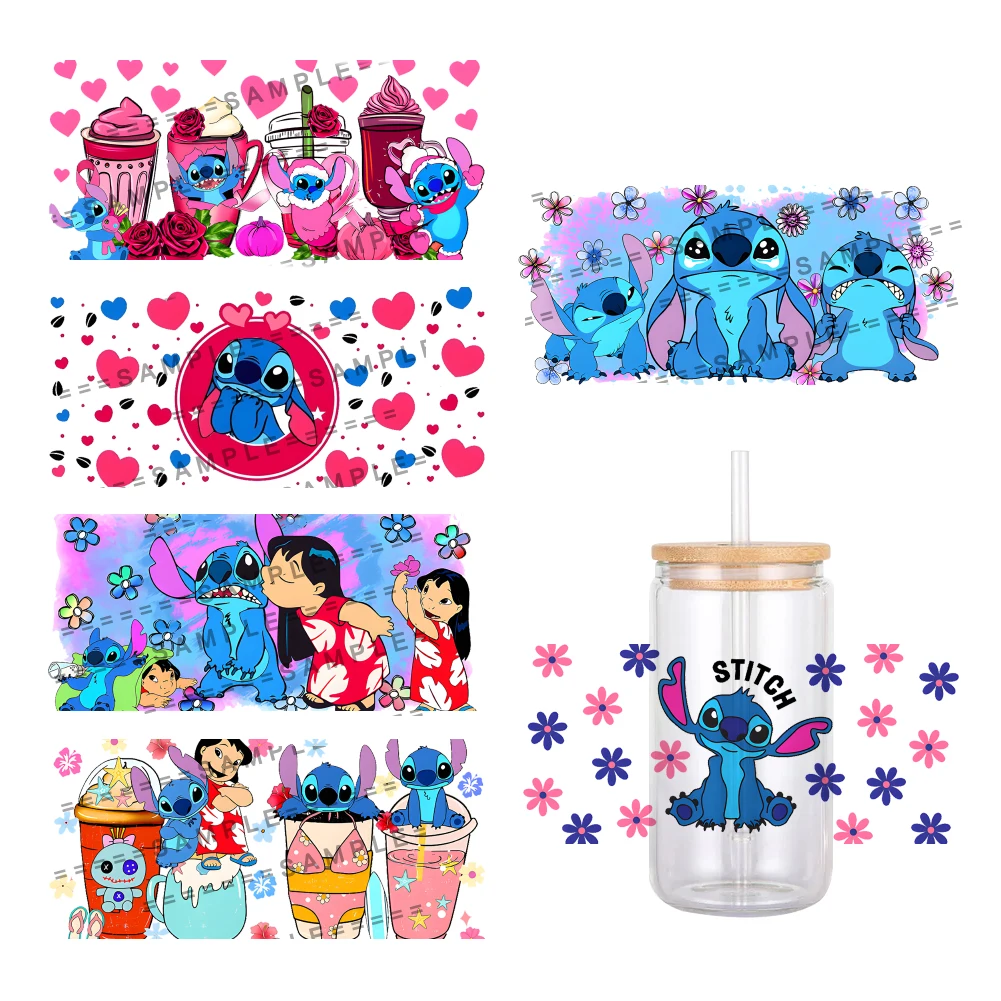 Winsome-Disney Padrão Dos Desenhos Animados Ponto UV DTF Transferência Adesivo, À Prova D 'Água Transferências Decalques, Adesivos De Envoltório De Copo De Vidro 16oz