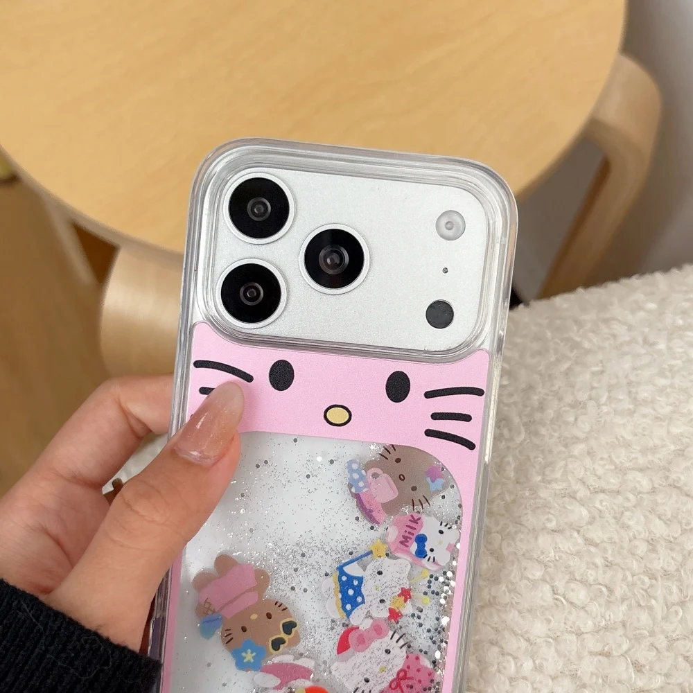 Sliding Block Pink Glitter Hello Kitty Phone Case for iPhone 17 Pro Max 15 16 13 14 Pro Max Protection Cover Cute Cartoon Funda view 4